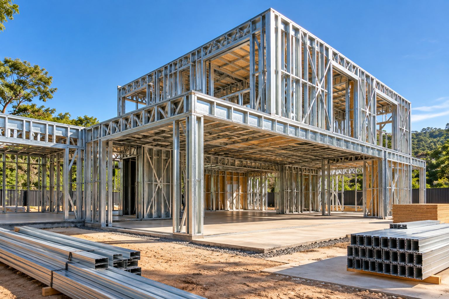 Canteiro de obra em Steel Frame organizado, com baixo volume de resíduos