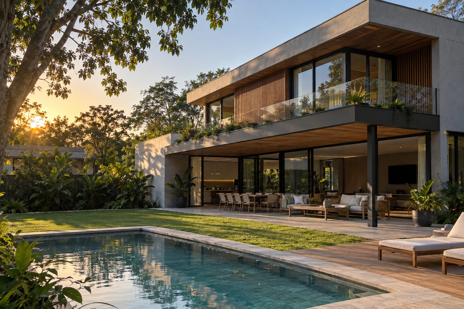 Residência em Steel Frame com jardim e paisagismo — casa sustentável integrada à natureza